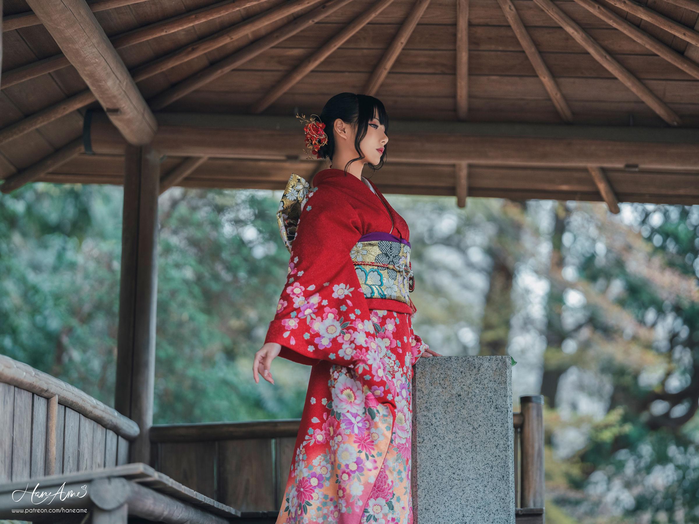 Hane Ame 雨波 – 赤紅和服 Cosplay-第5张