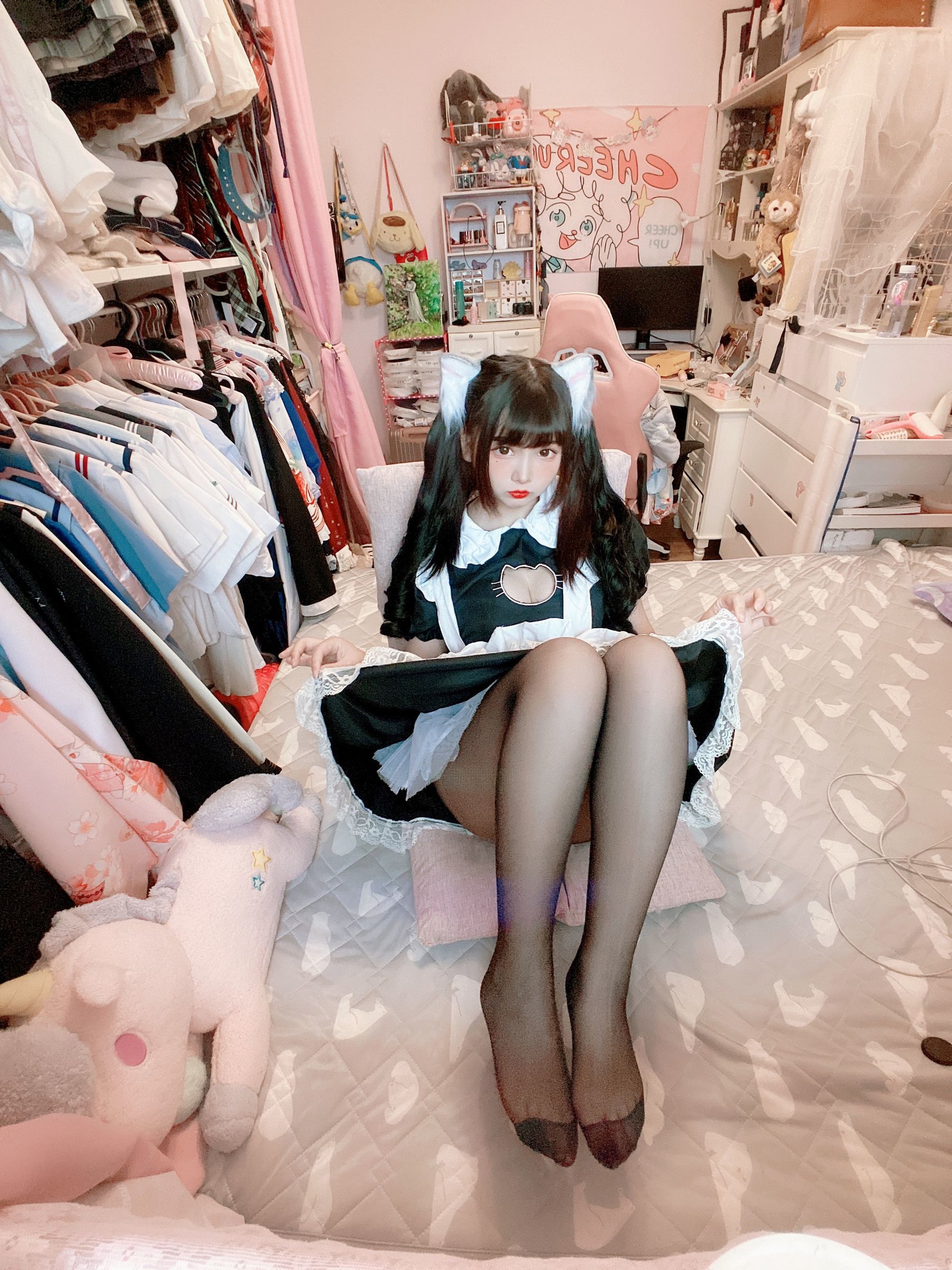 二次元美女古川kagura – 黑丝开胸 猫耳女仆 Cosplay-第10张