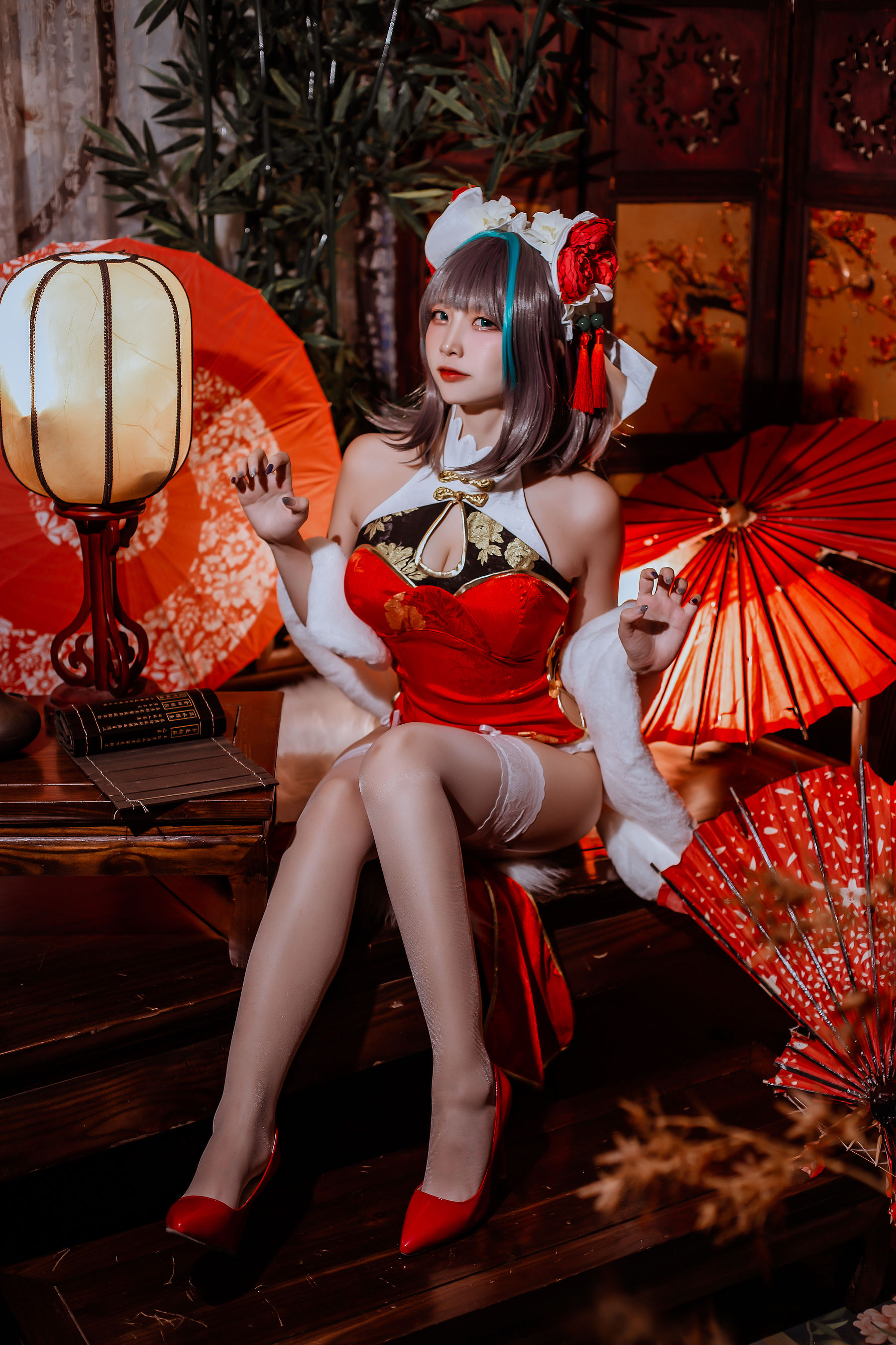 二佐Nisa – 碧蓝 柴郡旗袍 Cosplay-第1张