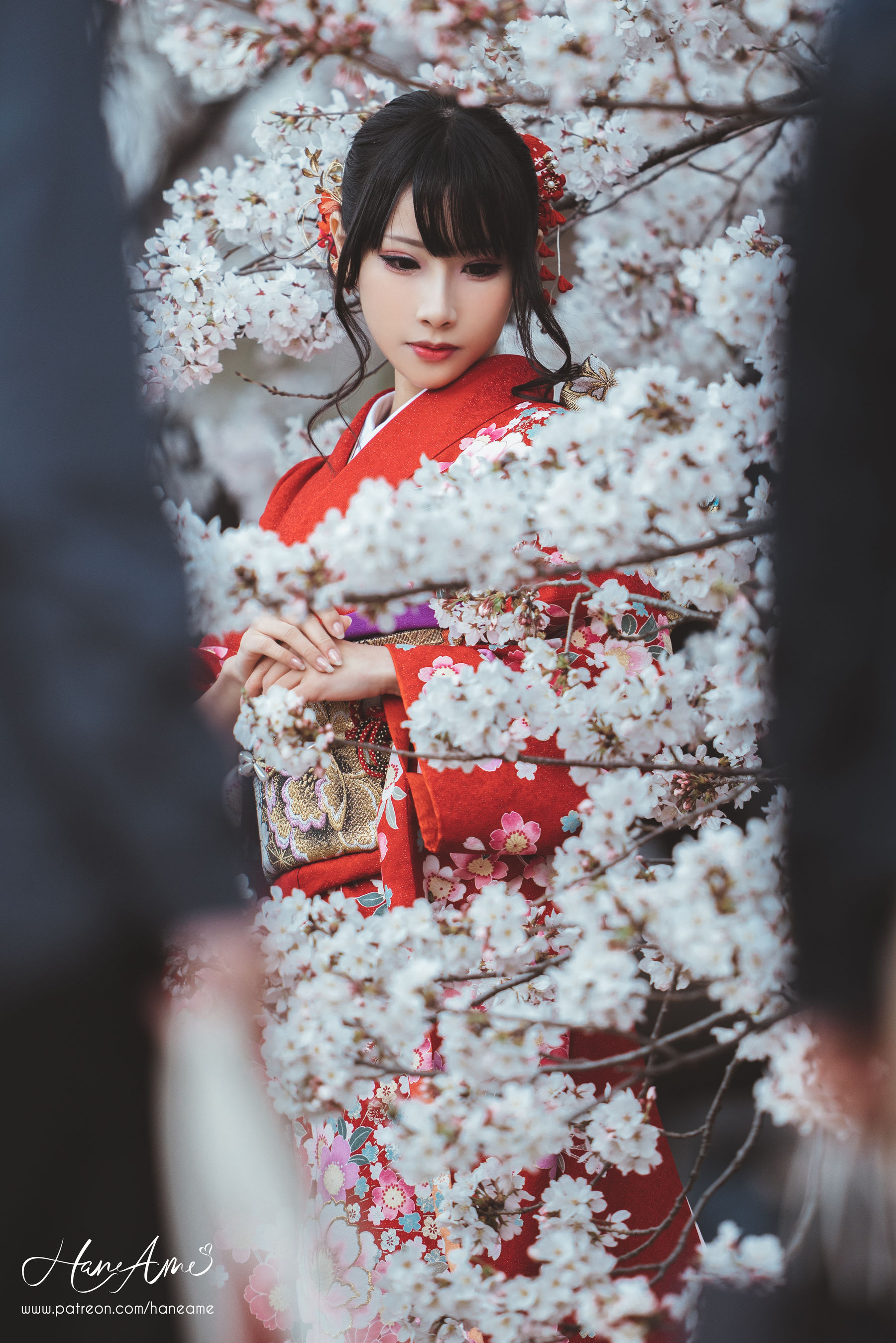 Hane Ame 雨波 – 赤紅和服 Cosplay-第7张